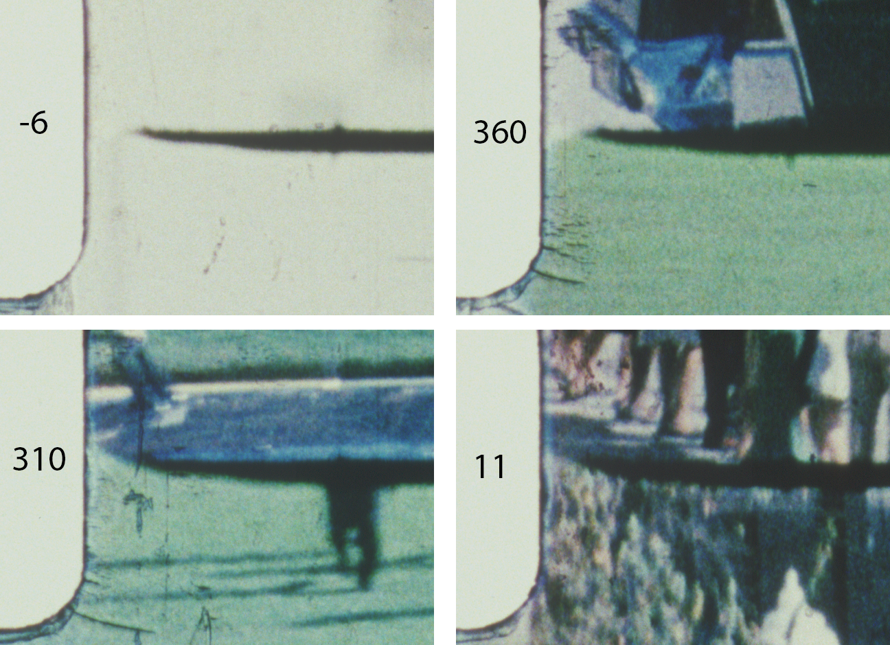 Figure 28. Cropped sections of Frames -6, 360, 310, and 11 (Source: 4K Scan; annotations by author)