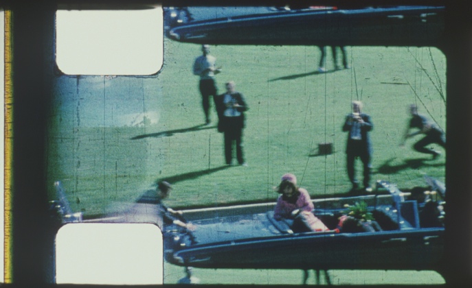 Figure 41. This is the 4K Scan of Frame 346 that shows the entire image captured by Zapruder&rsquo;s camera. The large image around the perforations would never be projected. (Source: 4K Scan)