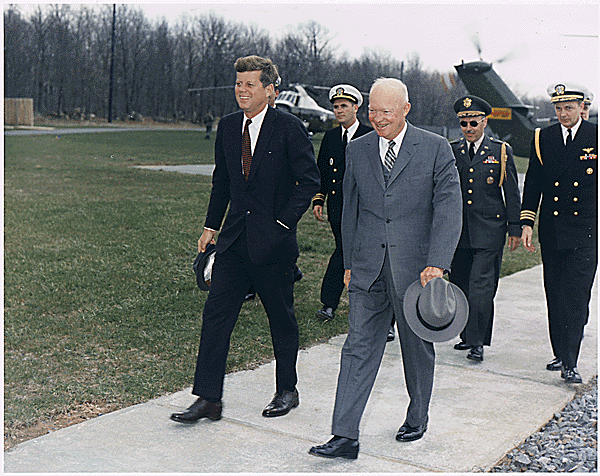 President John F. Kennedy and Former President Eisenhower Walking Together