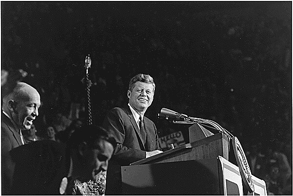 President John F. Kennedy Addressing a Crowd