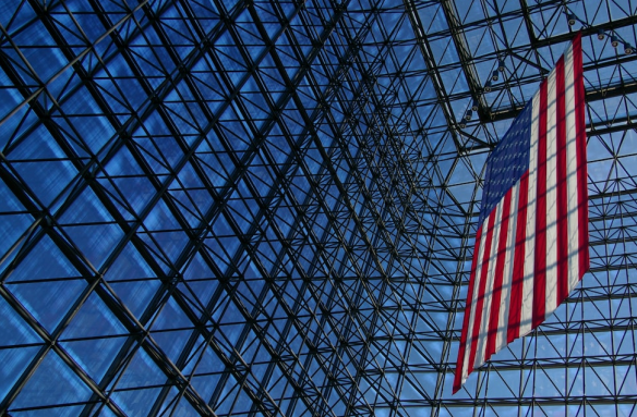 The American Flag Suspended from the Ceiling of the John F. Kennedy Library