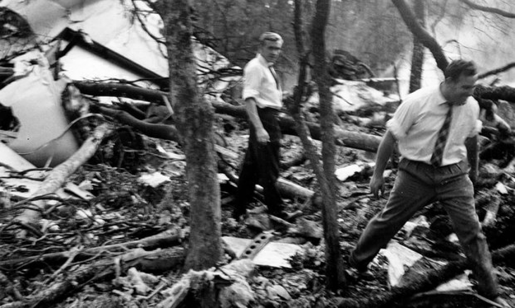 Wreckage of the DC6B plane, which was carrying UN secretary general Dag Hammarskjöld, in a forest near Ndola, Zambia, in September 1961. 