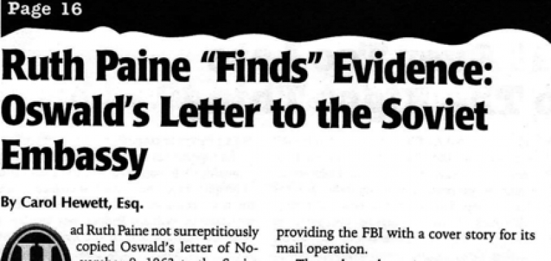 Ruth Paine "Finds" Evidence:  Oswald's Letter to the Soviet Embassy